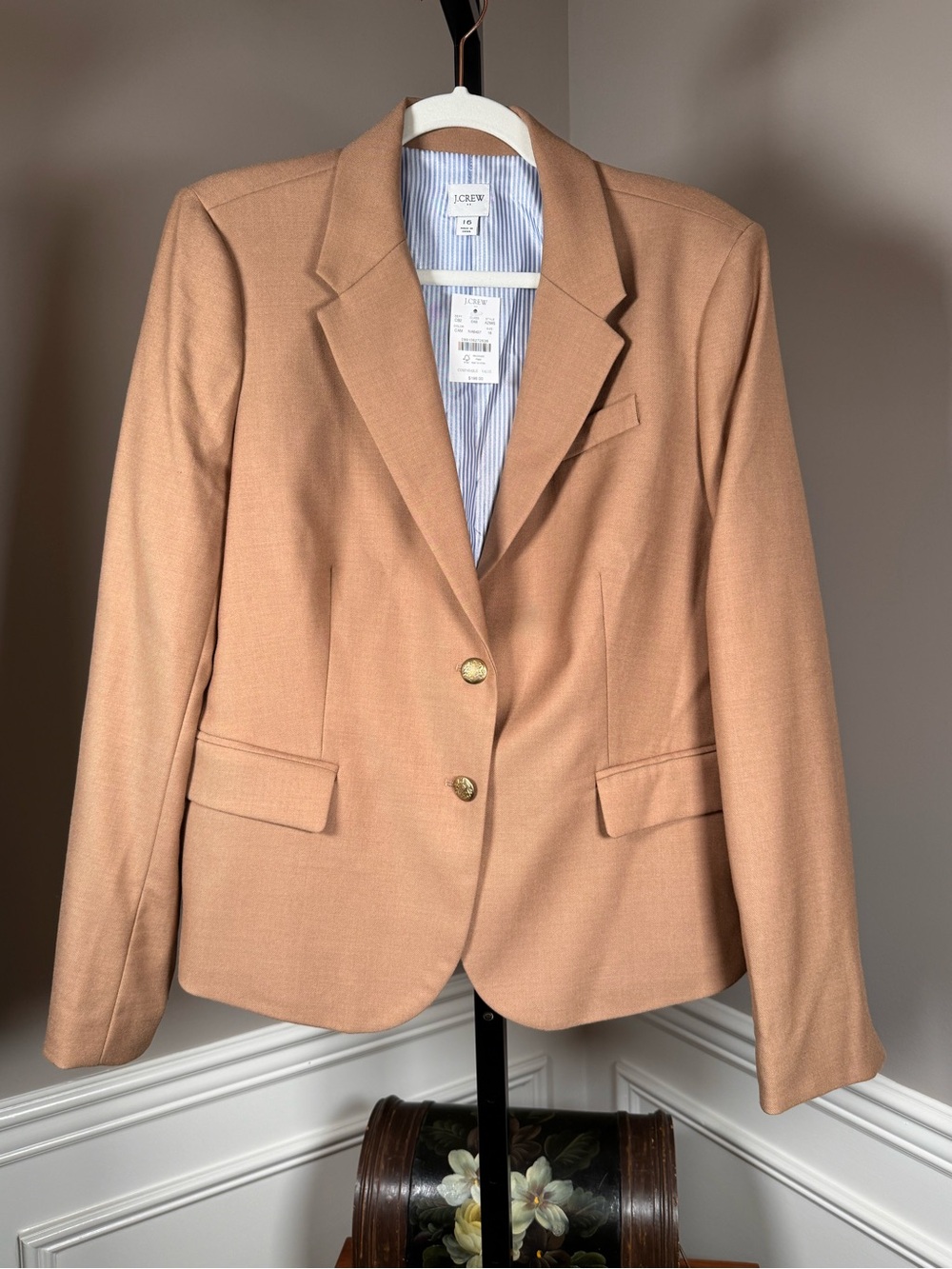 J.Crew Camel Wool Blend Blazer NWT Size 16 Gold Button Career Jacket - Picture 2 of 6
